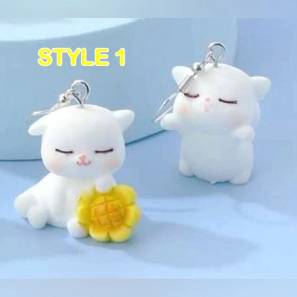 “Kawaii Kitties” Sleepy Sunflower Hug Cutesy Furry Kitten Cat Figurine Earrings